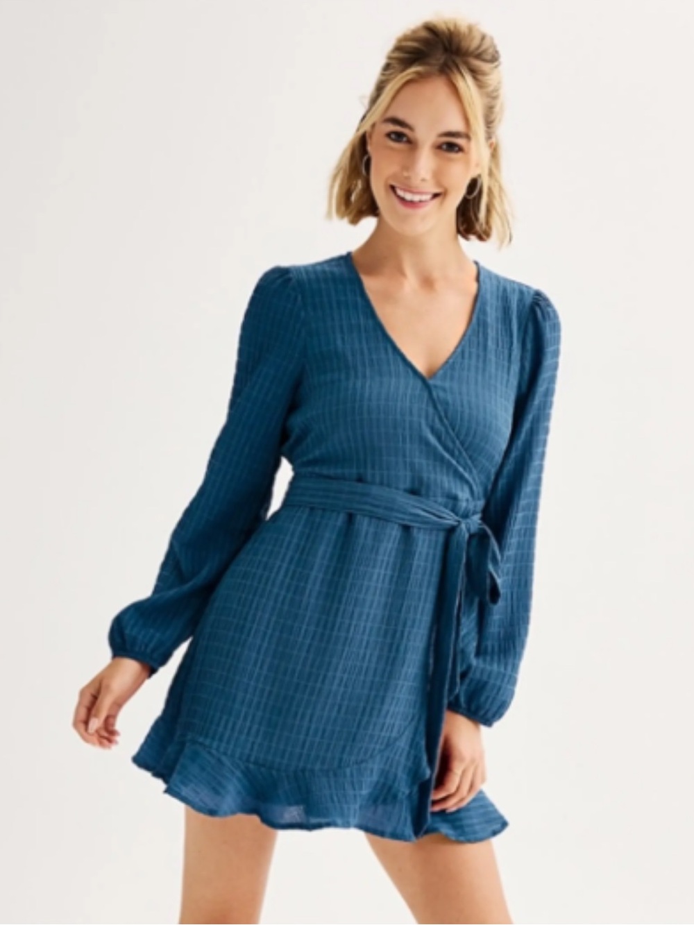 SO blue long sleeve draped ruffled dress Size L